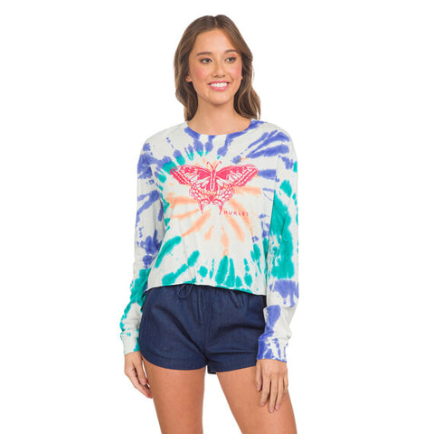 Hurley Women's Papillian Cropped Tie-Dye Long-Sleeve Tee